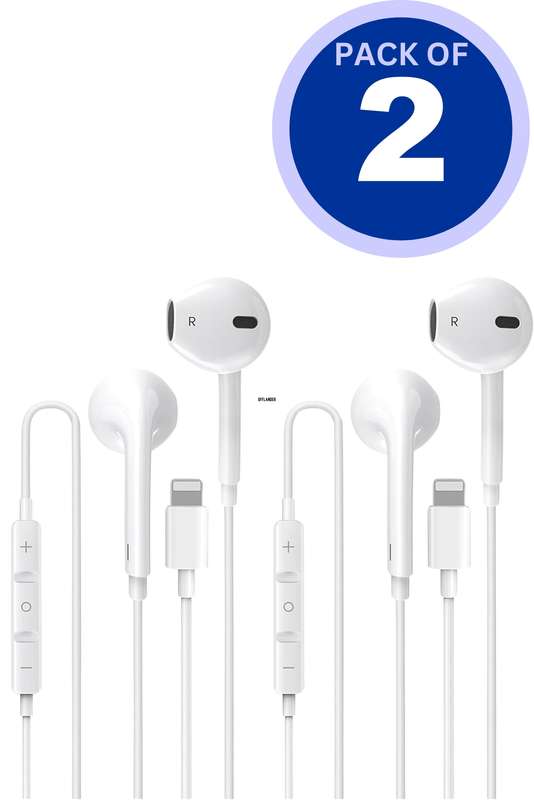 2 Packs iPhone Headphones Lighting Wired Earphones Built-in Microphone &amp; Volume Control