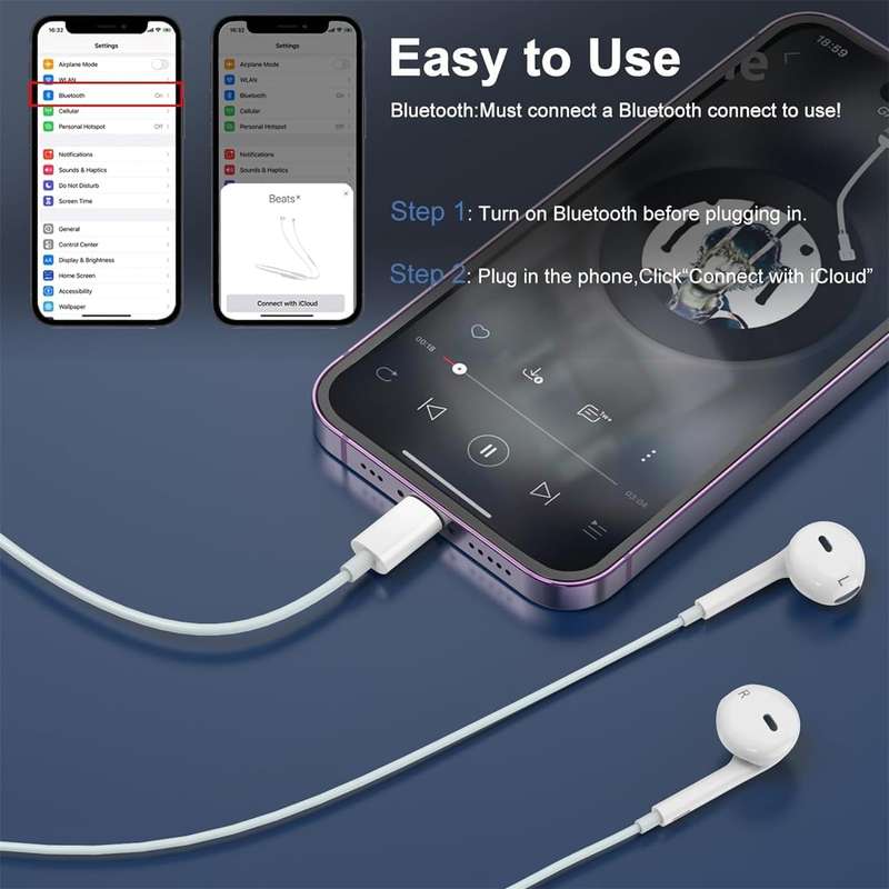 2 Packs iPhone Headphones Lighting Wired Earphones Built-in Microphone &amp; Volume Control