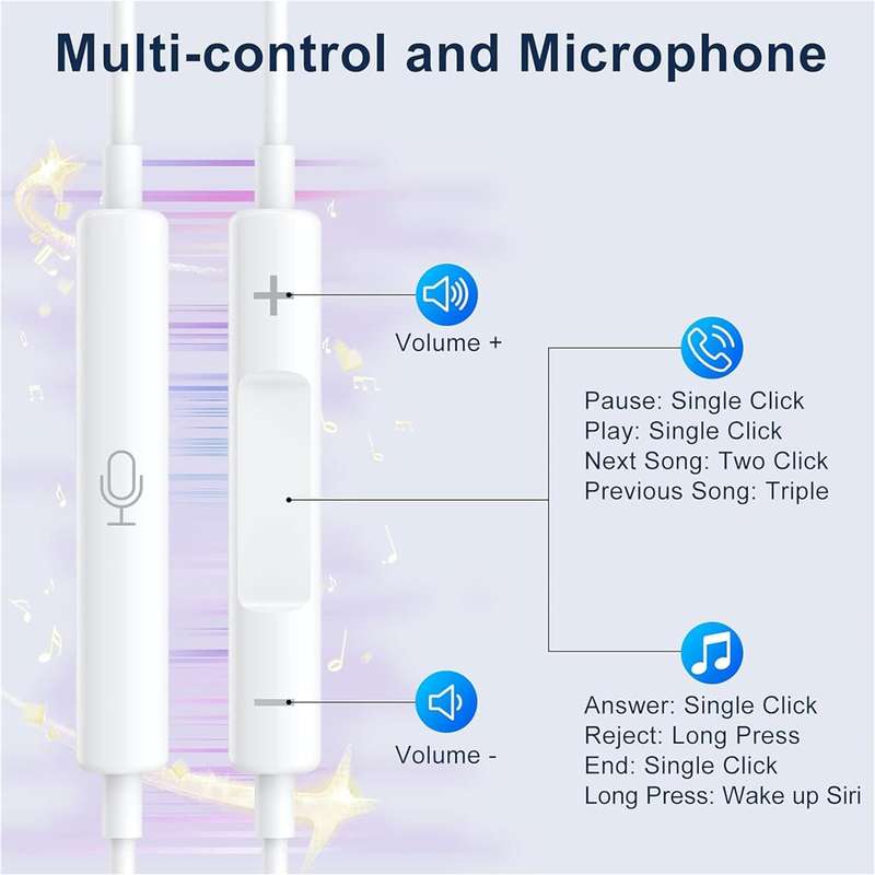 2 Packs iPhone Headphones Lighting Wired Earphones Built-in Microphone &amp; Volume Control