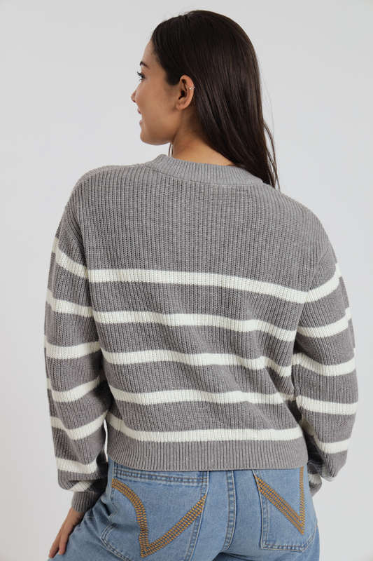 Valentina Ladies Crew Neck Long Sleeve Stripe Sweater Jersey