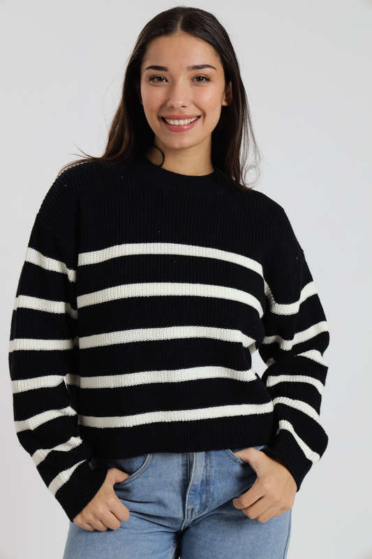 Valentina Ladies Crew Neck Long Sleeve Stripe Sweater Jersey