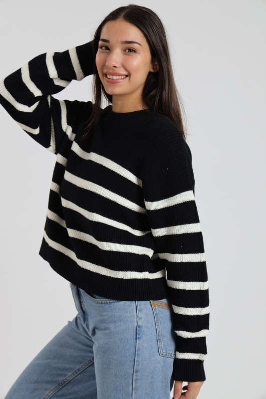 Valentina Ladies Crew Neck Long Sleeve Stripe Sweater Jersey