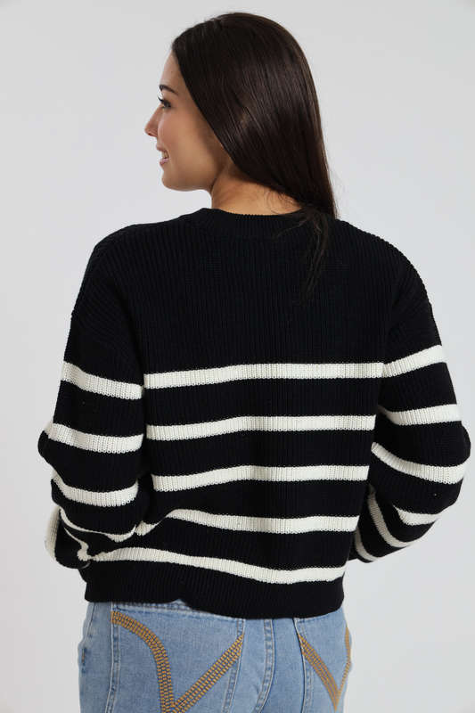 Valentina Ladies Crew Neck Long Sleeve Stripe Sweater Jersey