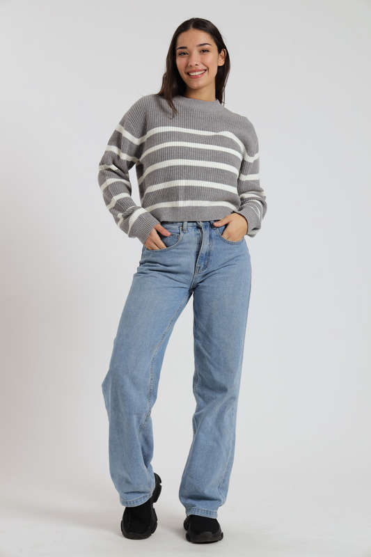 Valentina Ladies Crew Neck Long Sleeve Stripe Sweater Jersey
