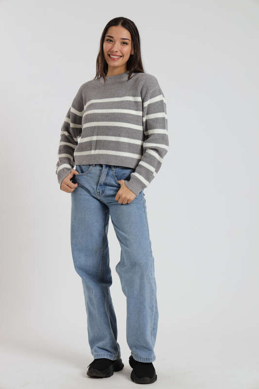 Valentina Ladies Crew Neck Long Sleeve Stripe Sweater Jersey