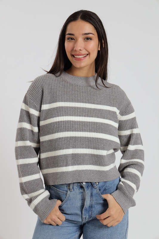 Valentina Ladies Crew Neck Long Sleeve Stripe Sweater Jersey