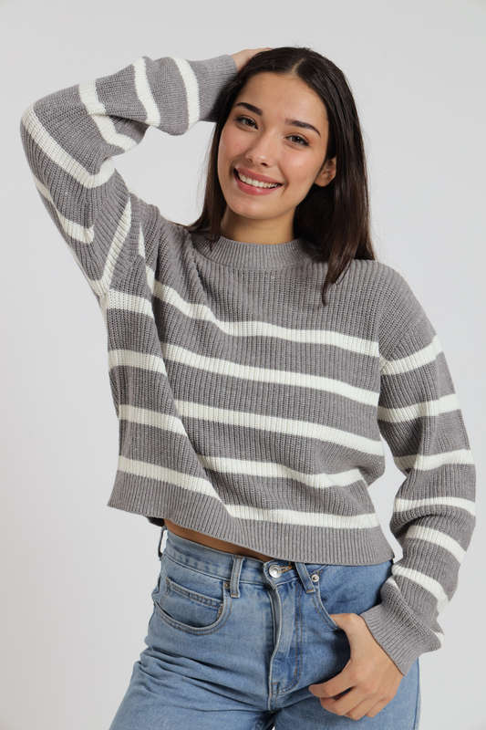 Valentina Ladies Crew Neck Long Sleeve Stripe Sweater Jersey