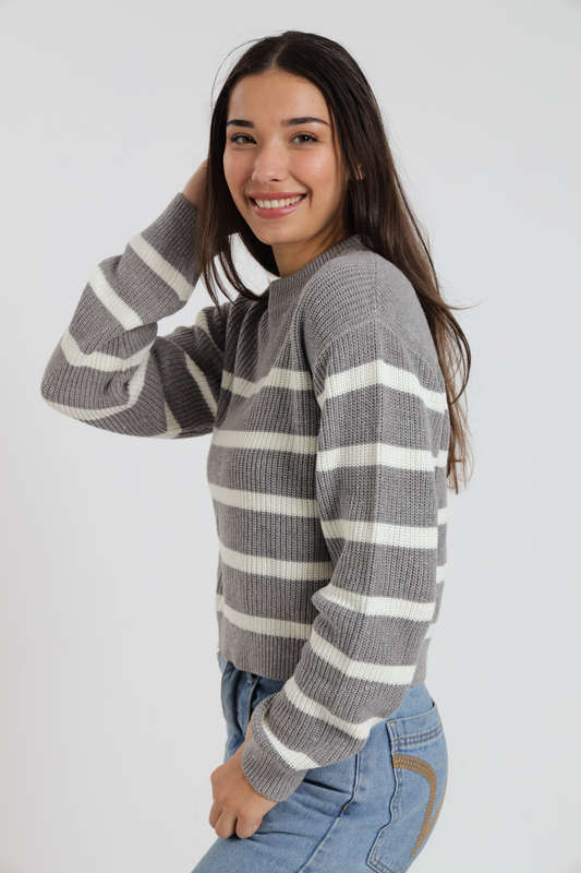 Valentina Ladies Crew Neck Long Sleeve Stripe Sweater Jersey