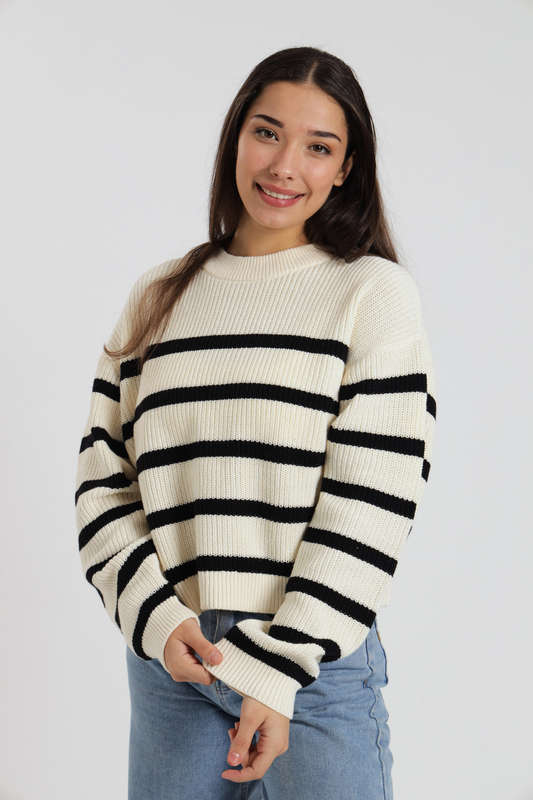 Valentina Ladies Crew Neck Long Sleeve Stripe Sweater Jersey