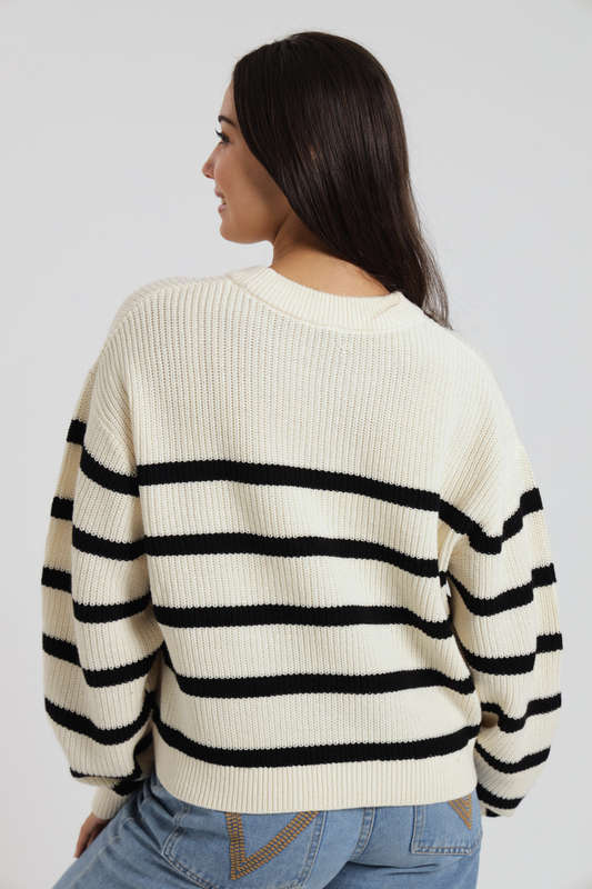 Valentina Ladies Crew Neck Long Sleeve Stripe Sweater Jersey