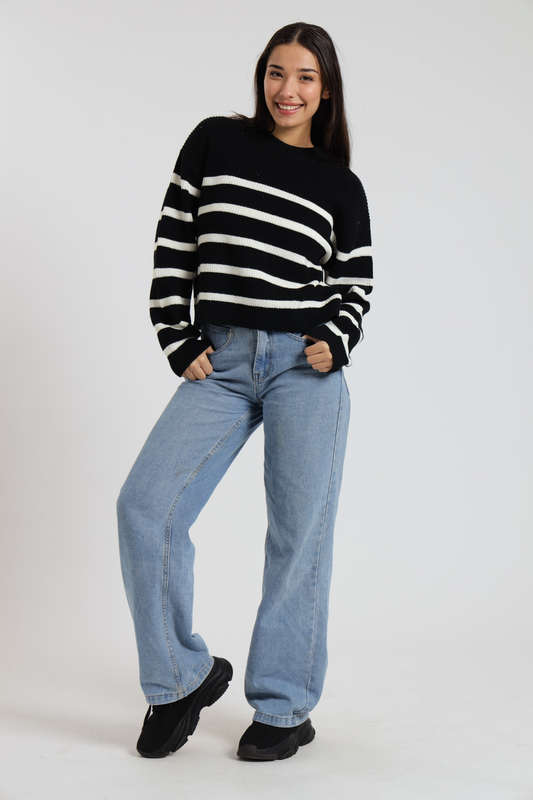 Valentina Ladies Crew Neck Long Sleeve Stripe Sweater Jersey