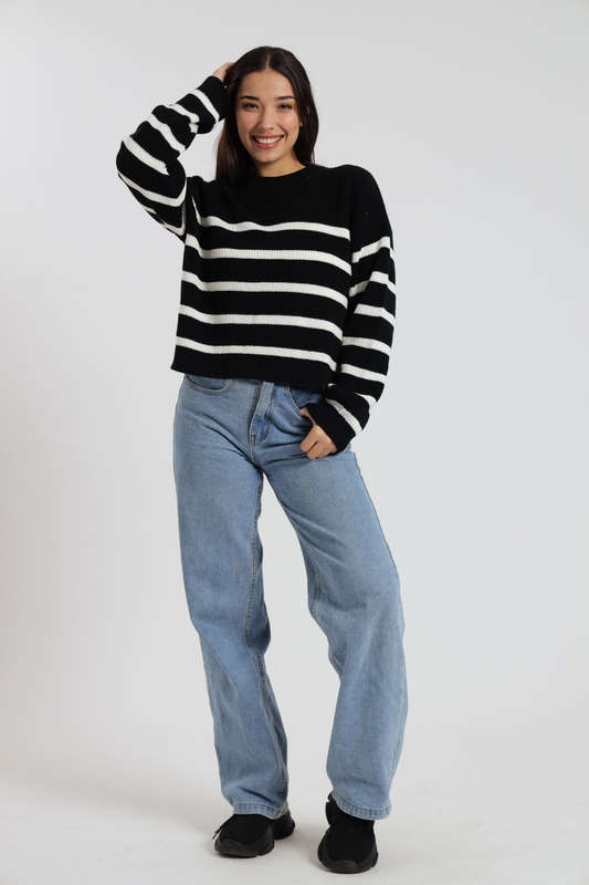 Valentina Ladies Crew Neck Long Sleeve Stripe Sweater Jersey