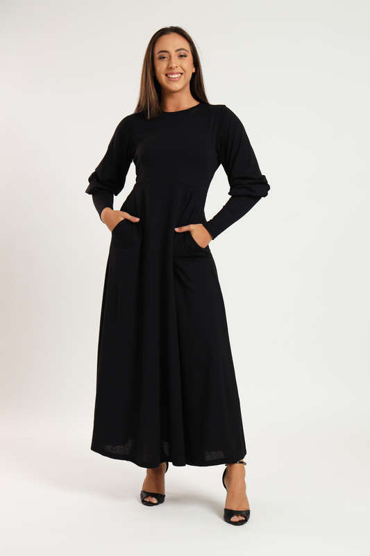 Esmeralda Long Sleeve Full Length Maxi Dress Black