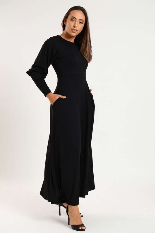 Esmeralda Long Sleeve Full Length Maxi Dress Black