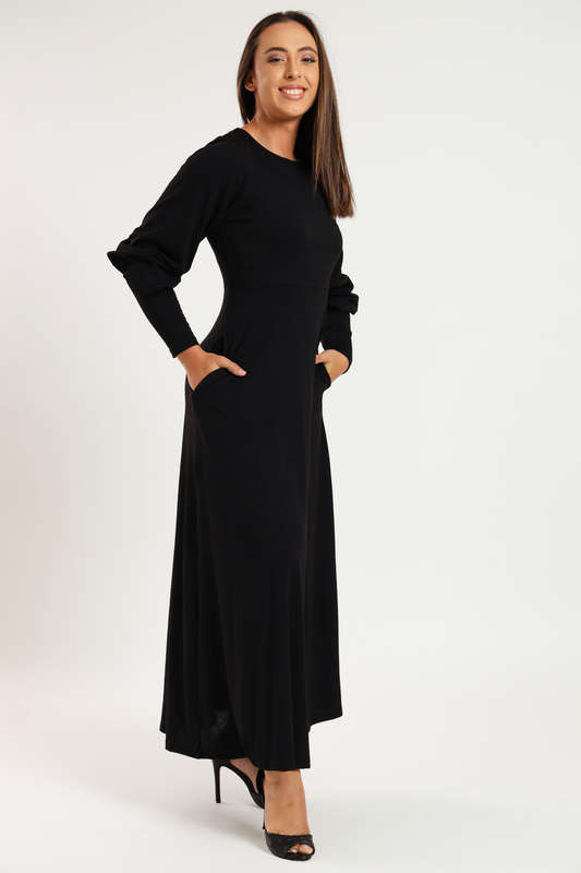 Esmeralda Long Sleeve Full Length Maxi Dress Black