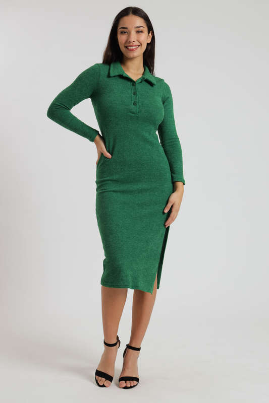 Jessie Slitted Button Down Shirt Jersey Dress