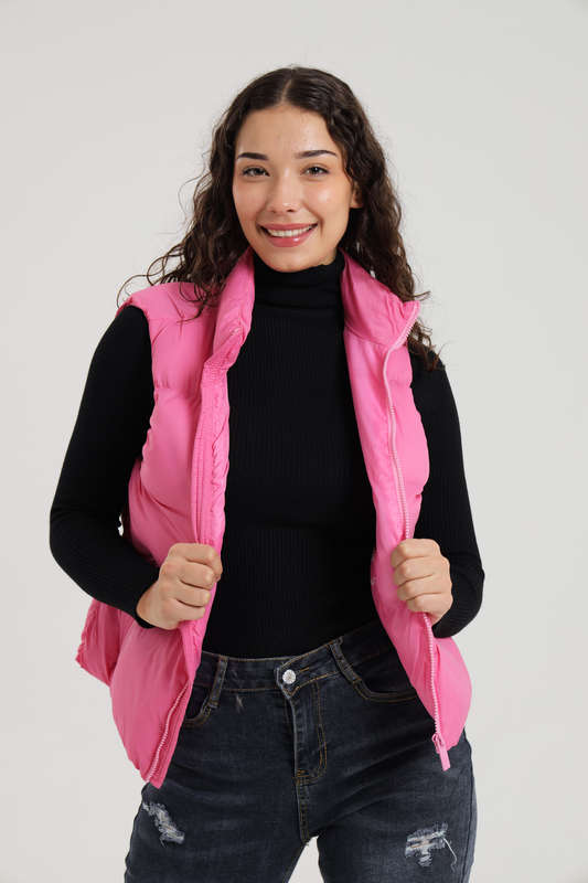 Ladies Puffer Sleeveless Jacket With Carry Bag