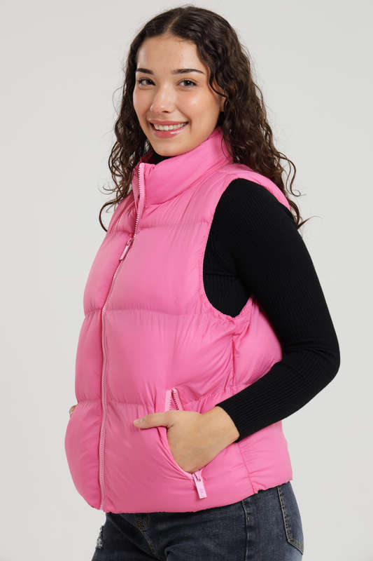 Ladies Puffer Sleeveless Jacket With Carry Bag