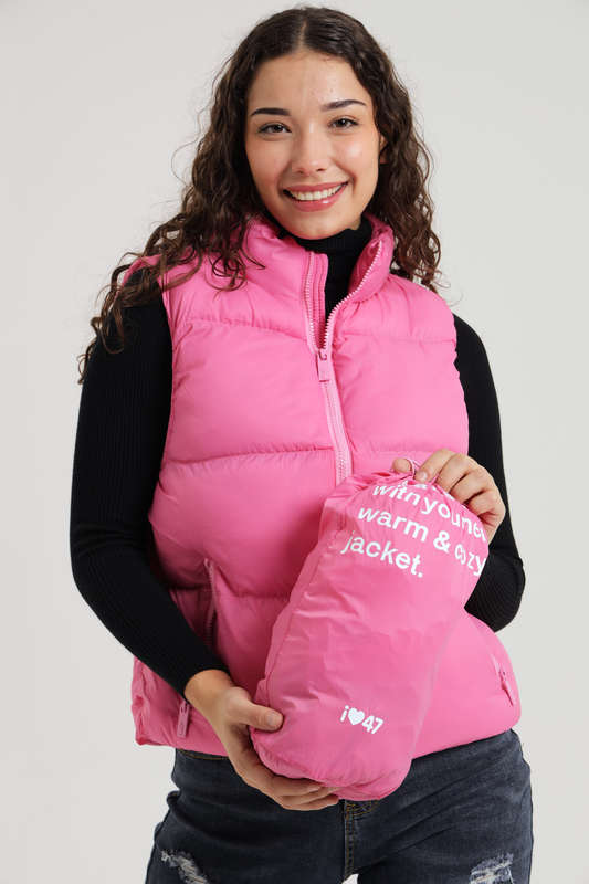 Ladies Puffer Sleeveless Jacket With Carry Bag