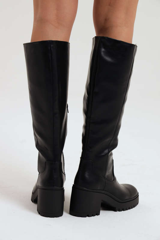 ULANKA Block Heel Knee High Chunky Black Boots