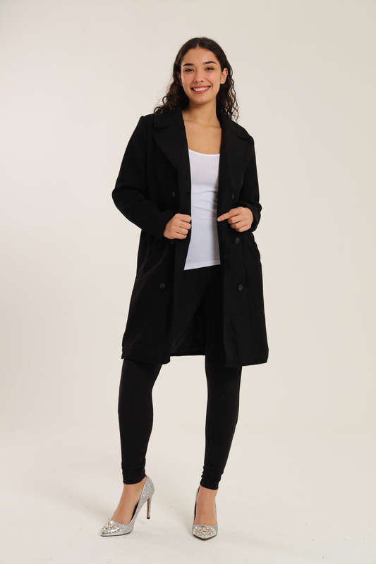Ella Midaxi Length Black Melton Winter Coat