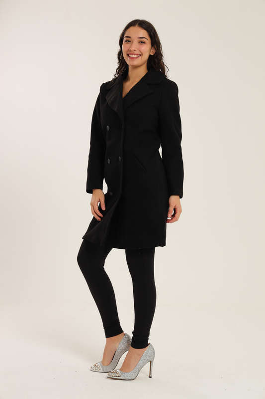 Ella Midaxi Length Black Melton Winter Coat