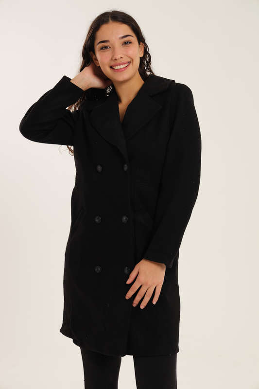 Ella Midaxi Length Black Melton Winter Coat