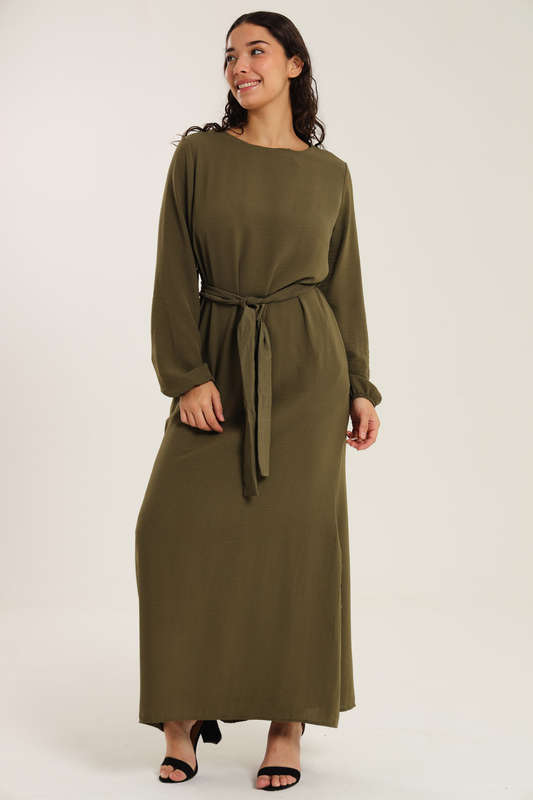 Emma Classic Maxi Long Sleeve Abaya Kaftan Belted Cloak Dress With Pockets