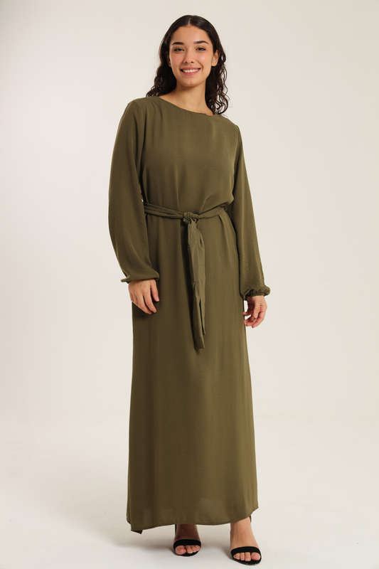 Emma Classic Maxi Long Sleeve Abaya Kaftan Belted Cloak Dress With Pockets