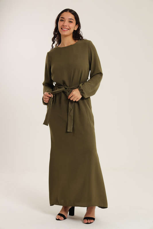 Emma Classic Maxi Long Sleeve Abaya Kaftan Belted Cloak Dress With Pockets