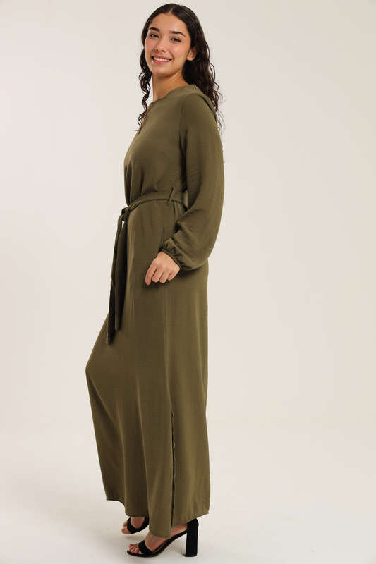 Emma Classic Maxi Long Sleeve Abaya Kaftan Belted Cloak Dress With Pockets