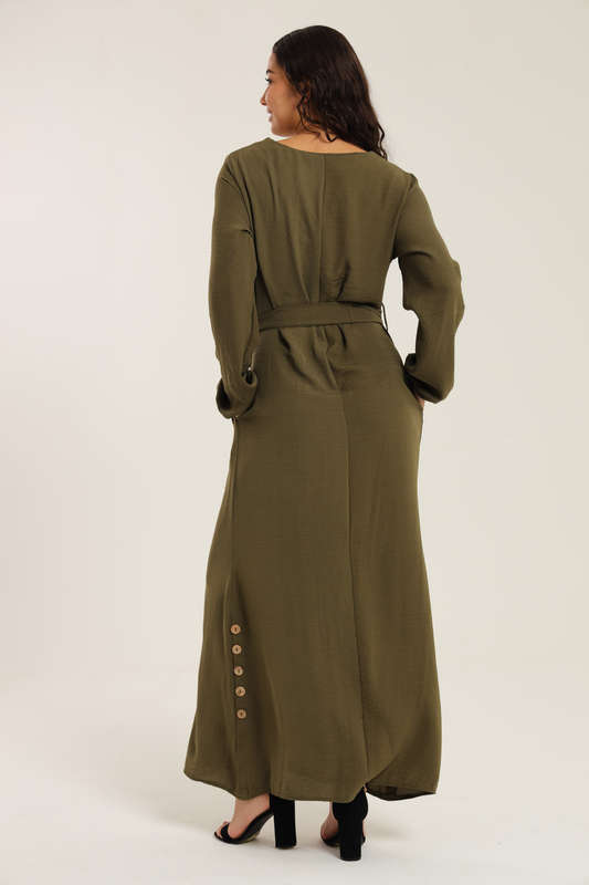 Emma Classic Maxi Long Sleeve Abaya Kaftan Belted Cloak Dress With Pockets