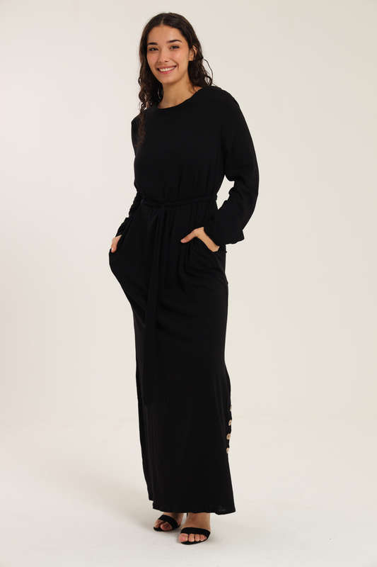 Emma Classic Maxi Long Sleeve Abaya Kaftan Belted Cloak Dress With Pockets