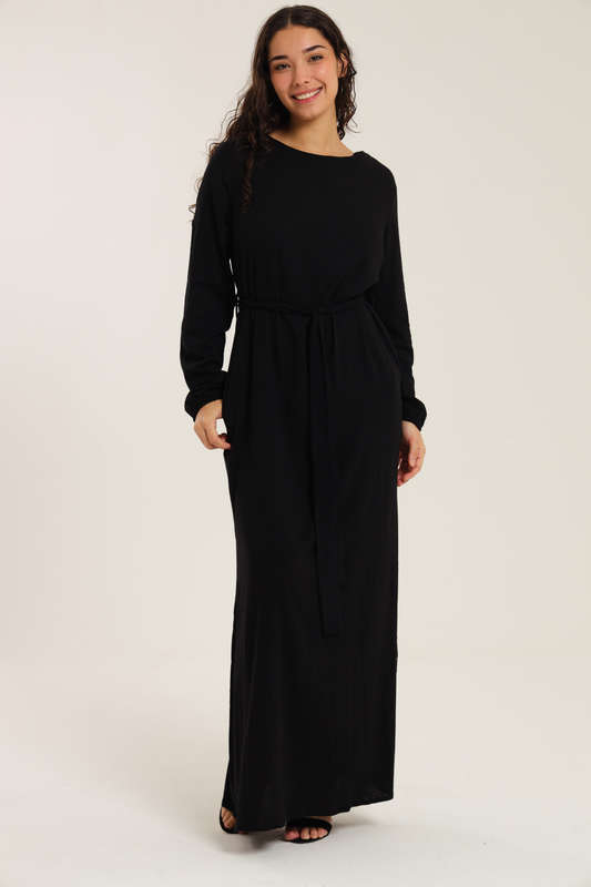 Emma Classic Maxi Long Sleeve Abaya Kaftan Belted Cloak Dress With Pockets