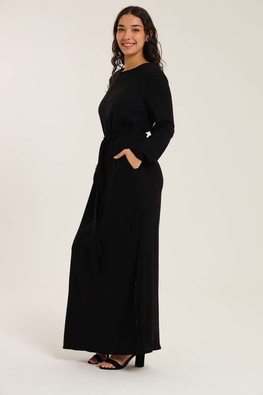 Emma Classic Maxi Long Sleeve Abaya Kaftan Belted Cloak Dress With Pockets