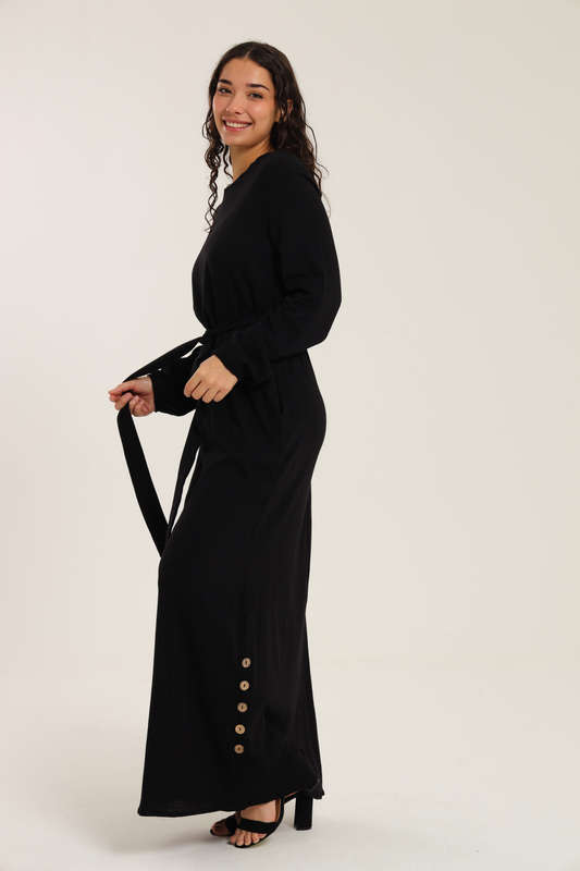Emma Classic Maxi Long Sleeve Abaya Kaftan Belted Cloak Dress With Pockets