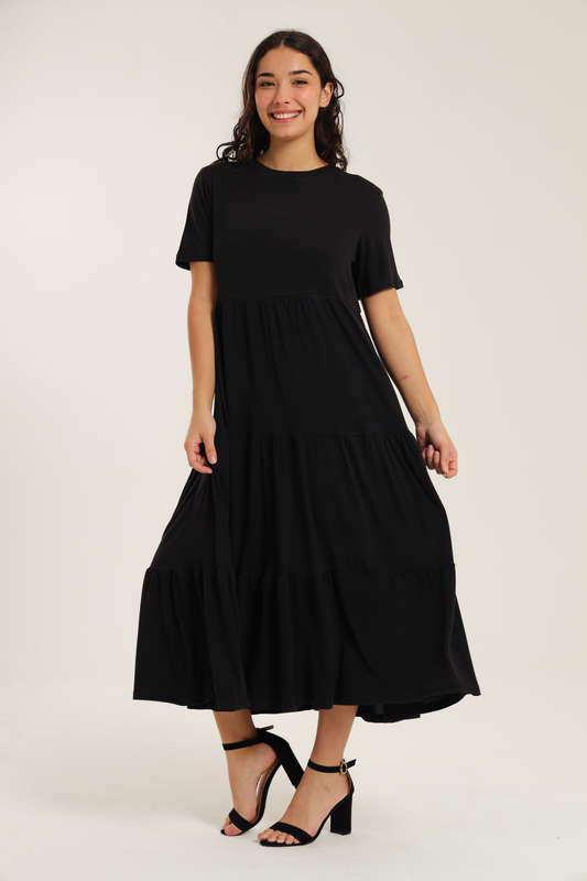 Fatigue Loose Fit Midaxi Tiered Dress