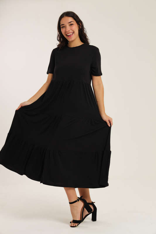 Fatigue Loose Fit Midaxi Tiered Dress