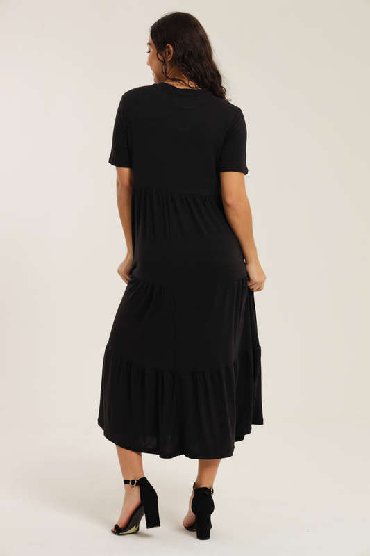 Fatigue Loose Fit Midaxi Tiered Dress