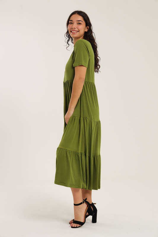 Fatigue Loose Fit Midaxi Tiered Dress