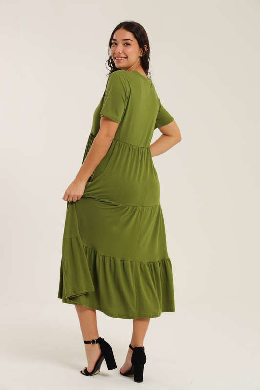 Fatigue Loose Fit Midaxi Tiered Dress