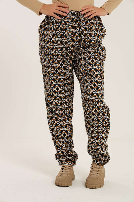 Ladies Mascia Geometric Printed Straight Trousers With Pockets