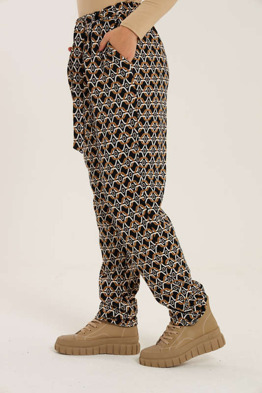 Ladies Mascia Geometric Printed Straight Trousers With Pockets