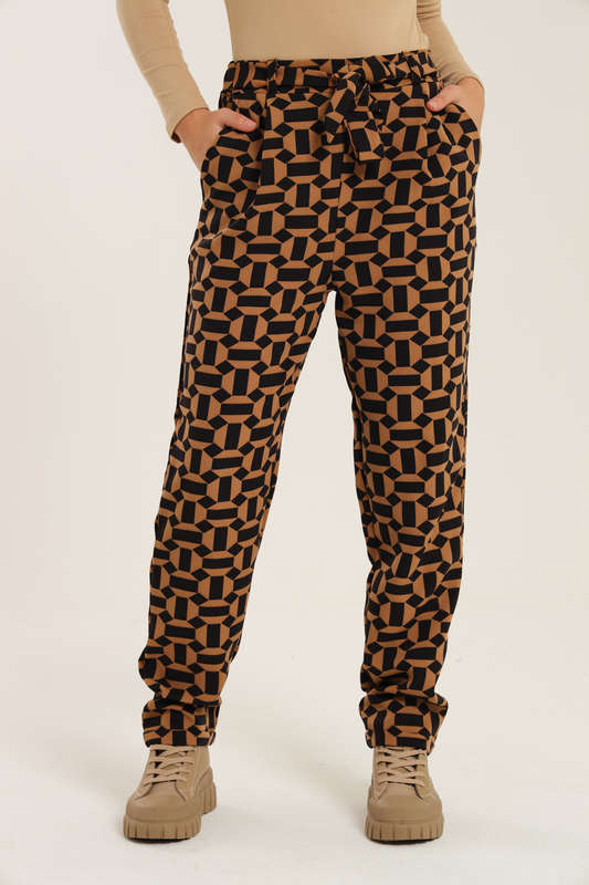 Ladies Mascia Geometric Printed Straight Trousers With Pockets