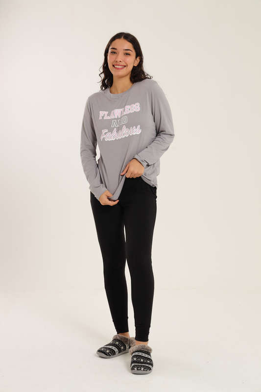 Ladies Printed Long Sleeve Winter Pyjama Set