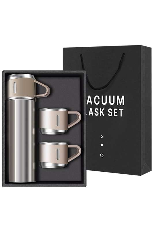 Thermos Vacuum Double Wall Of Stainless Steel Flask Set With 3 Cups 500ml