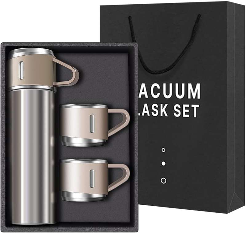 Thermos Vacuum Double Wall Of Stainless Steel Flask Set With 3 Cups 500ml