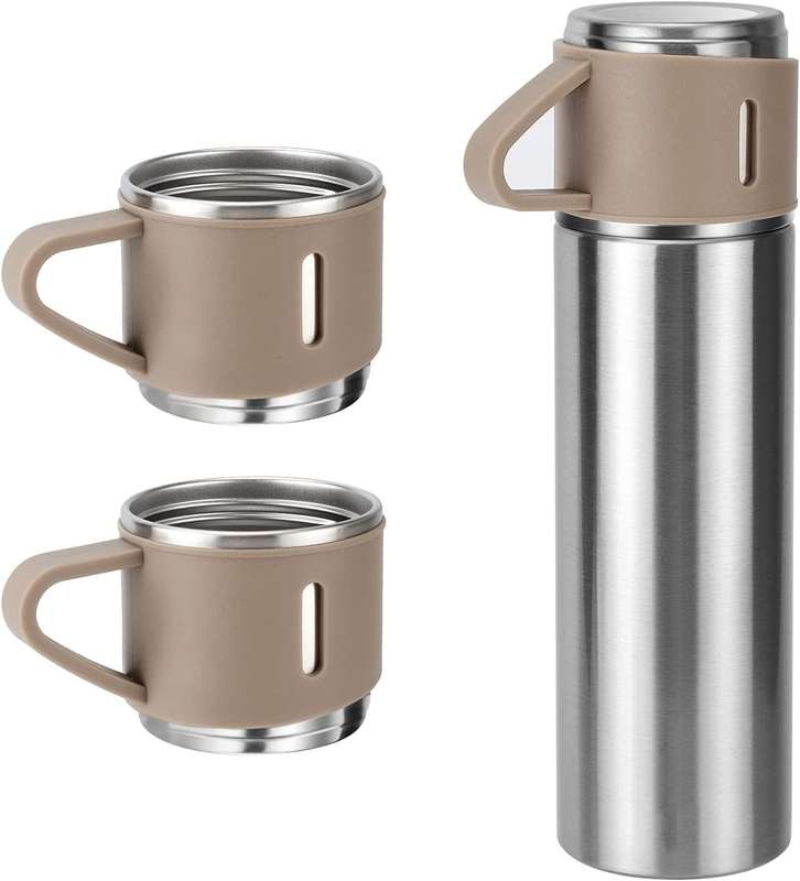 Thermos Vacuum Double Wall Of Stainless Steel Flask Set With 3 Cups 500ml