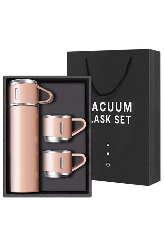 Thermos Vacuum Double Wall Of Stainless Steel Flask Set With 3 Cups 500ml