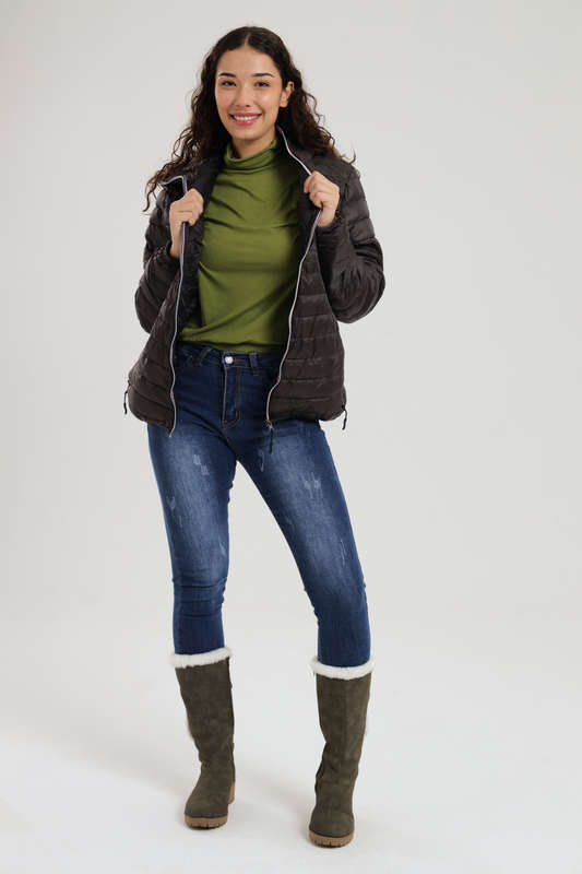 Unisex Hooded Puffer Jacket With Easy Carry Bag Dark Grey